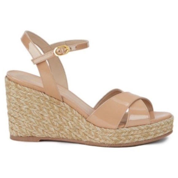 Stuart Weitzman Rosemarie Patent Leather Espadrille Sandals Adobe -7 - Picture 2 of 8